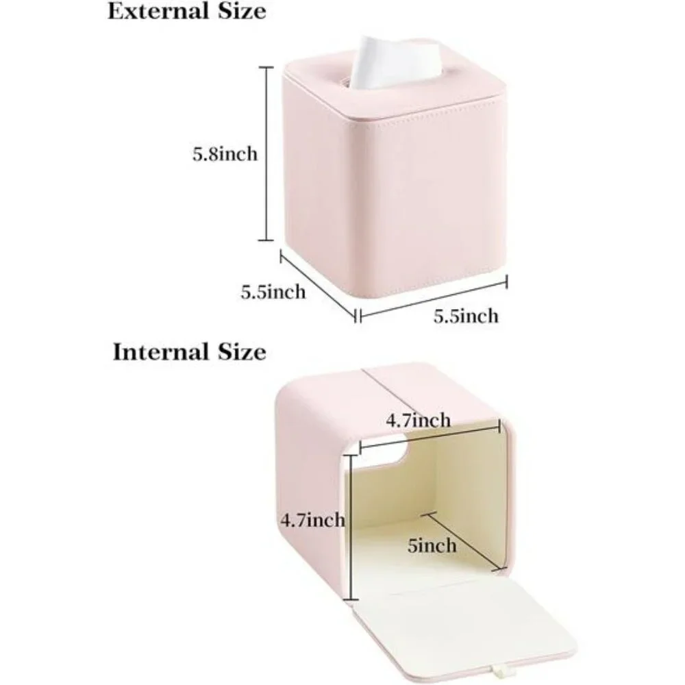 Pink PU leather tissue box cover square tissue holder bathroom bedroom office